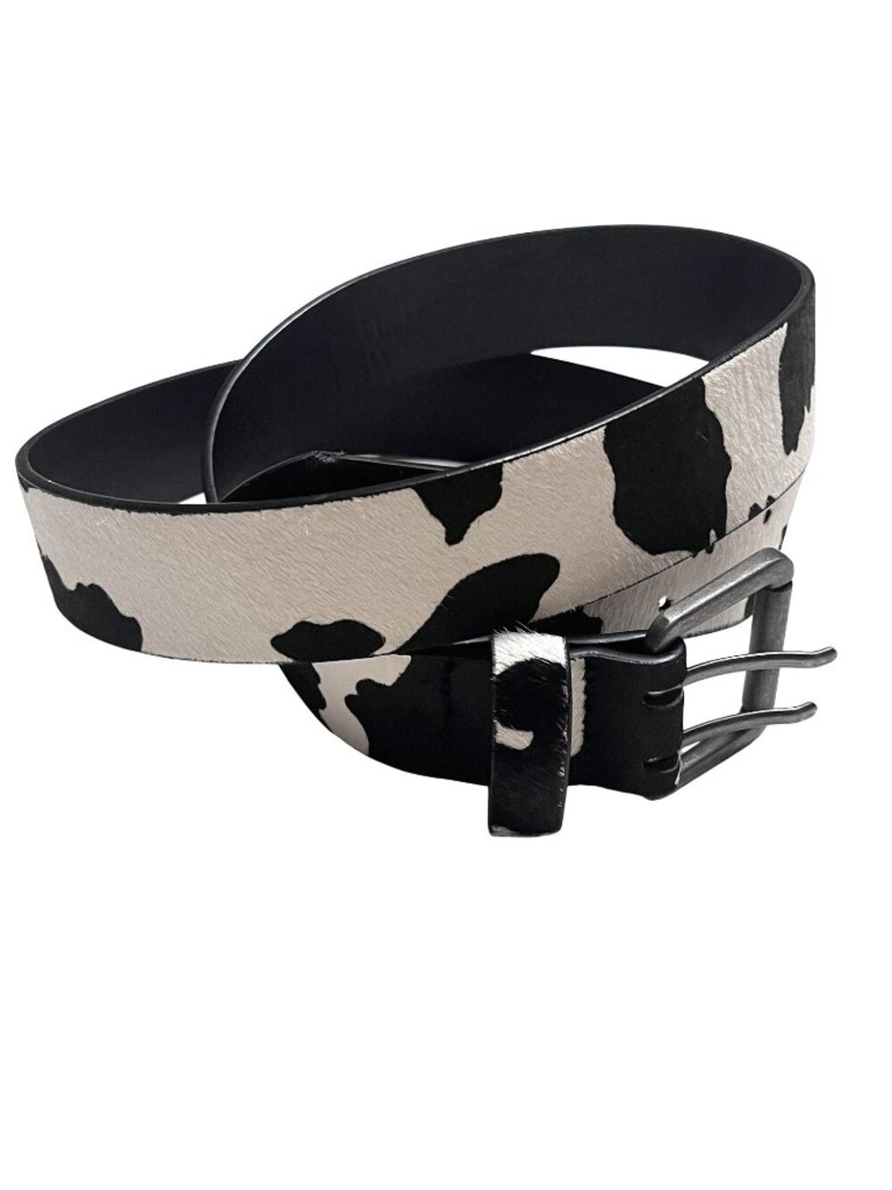 Women's Cow Print Leather Belt Hair-on Cowhide Waist Belt Size L